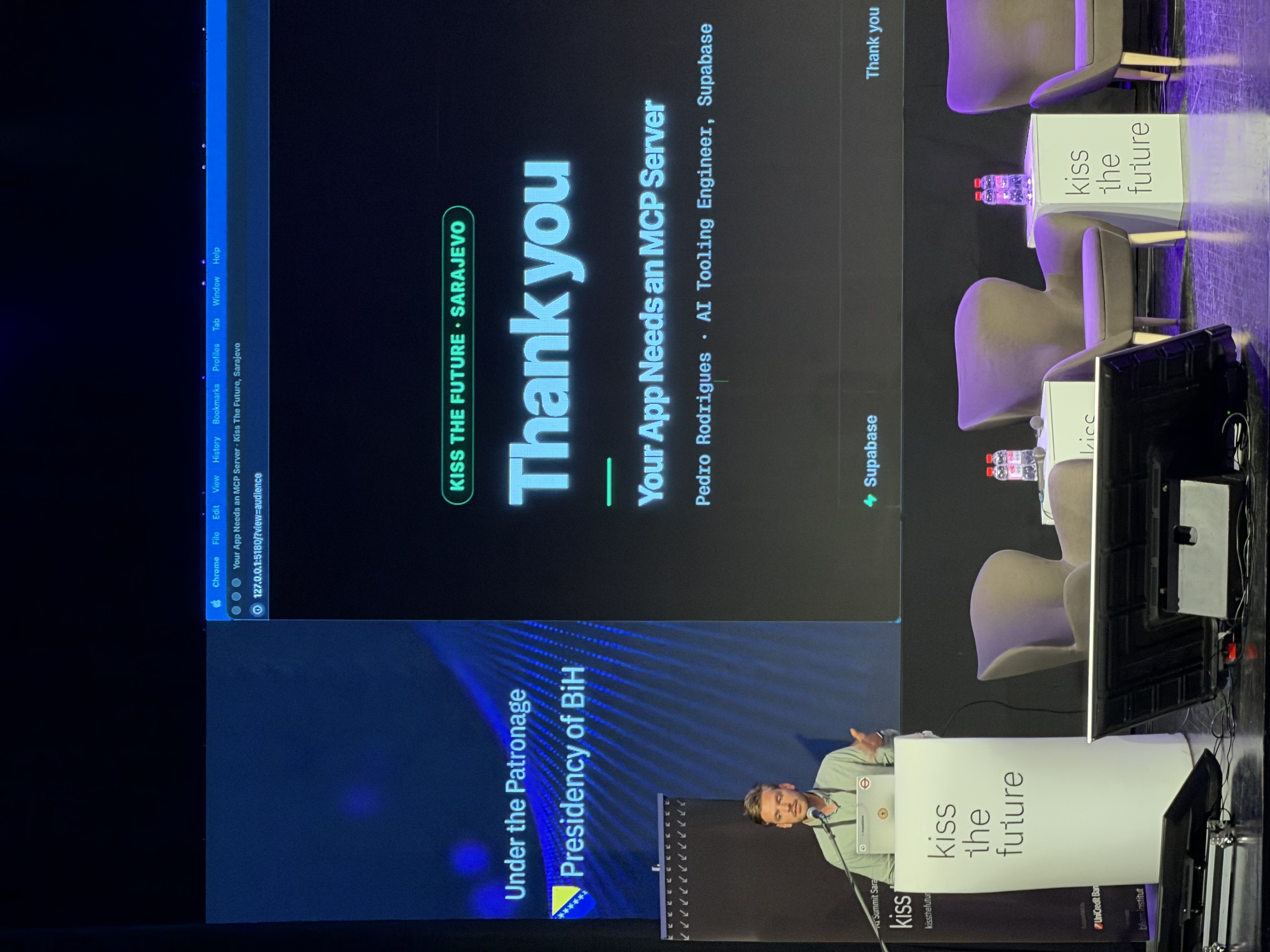 Pedro Rodrigues from Supabase presenting Your App Needs an MCP Server at Kiss the Future AI Summit 2026.