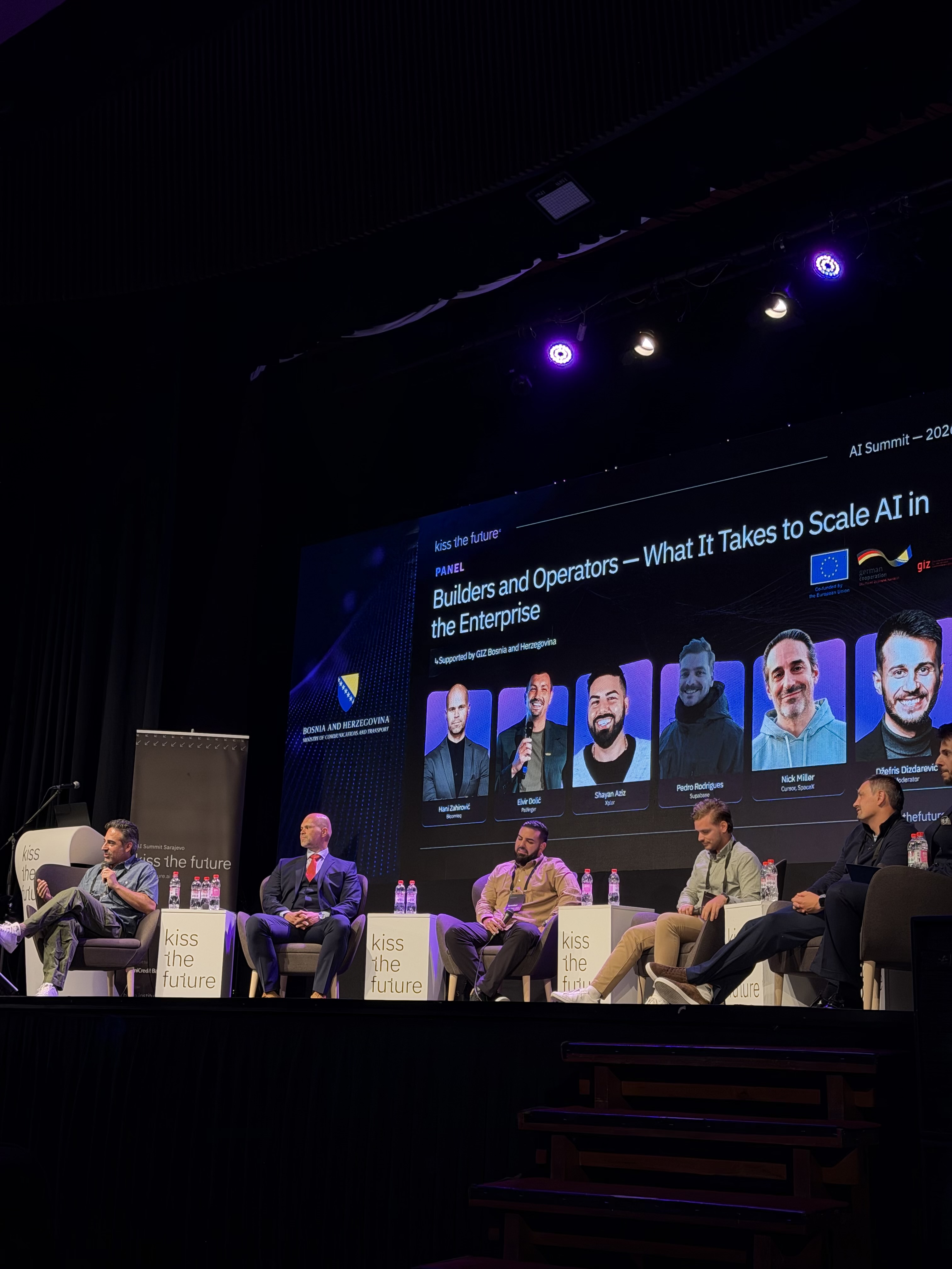 Builders and Operators panel at Kiss the Future AI Summit 2026 in Sarajevo.